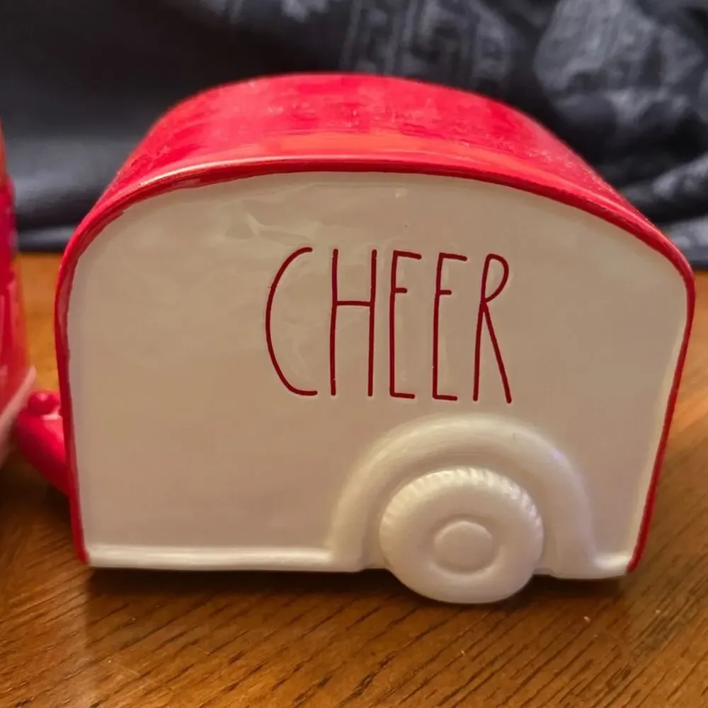 Rae Dunn Cheer Red Ceramic Toy Truck and Trailer Candle